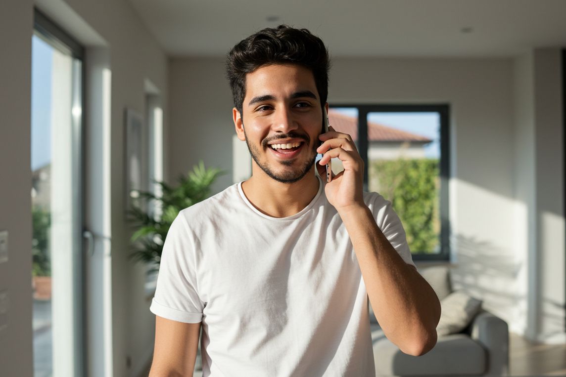 Latin American man talks on the phone